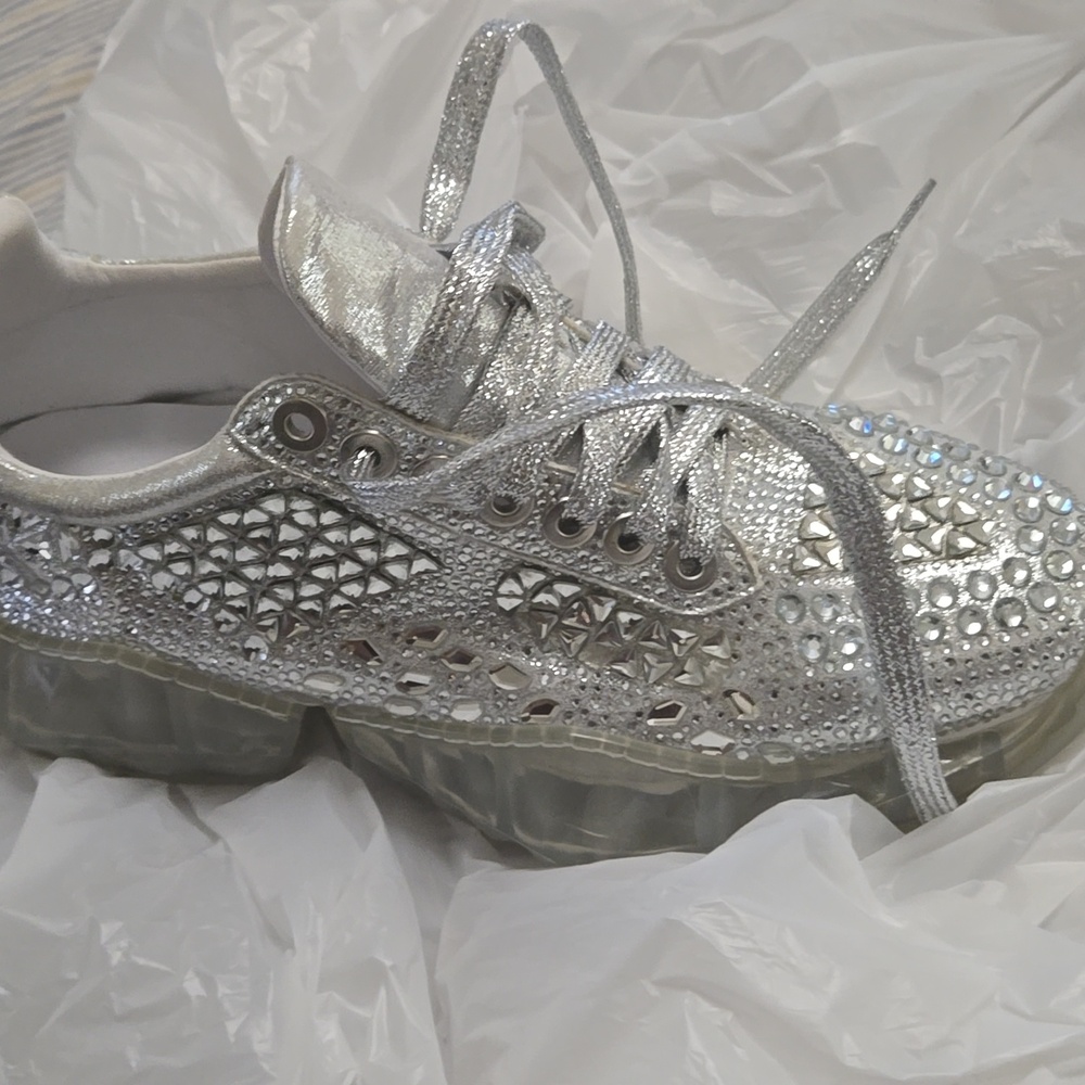 EGO Bentayga Chunky Sole Diamante Crystal Trainer In Silver Size 9 EUC